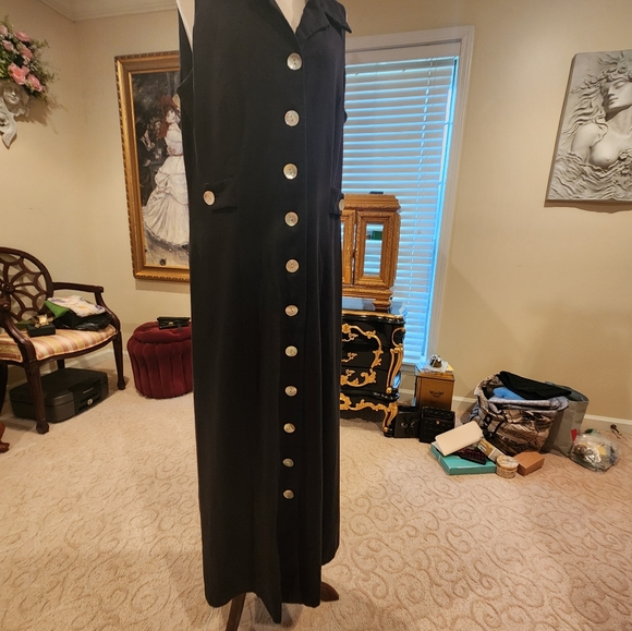 Virgo Midi Black Linen Halter Dress Size 16 Spring Summer - Picture 10 of 11